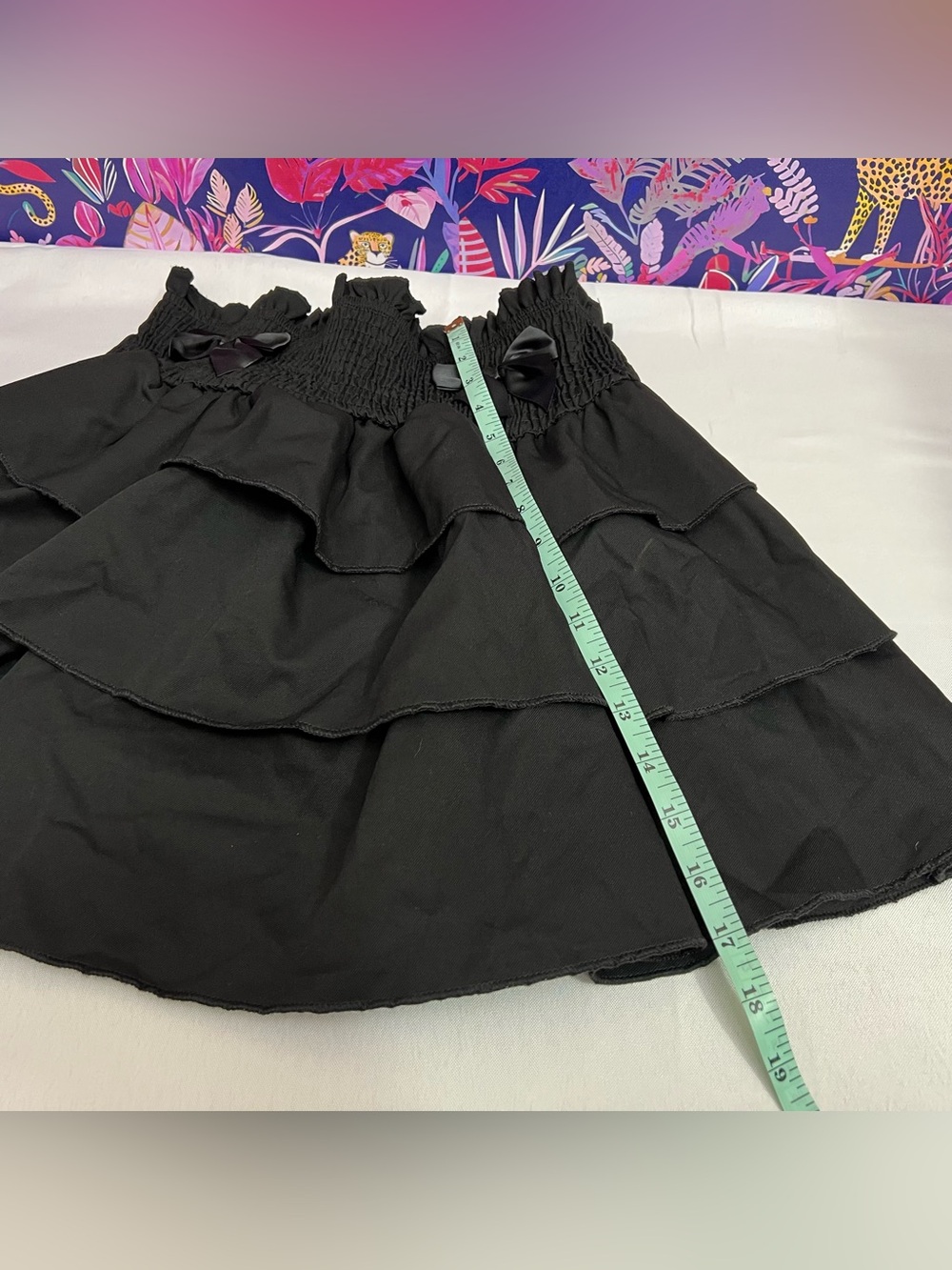SHEIN Black Tiered Smocked Skater Skirt with Waist Bows Size L - Picture 7 of 7